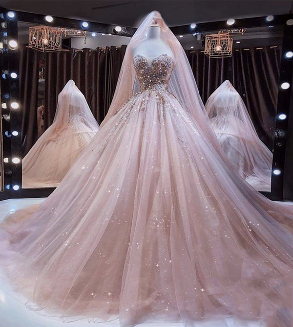 Langes Ballkleid aus rosa Tüllspitze, Abendkleid gh2513