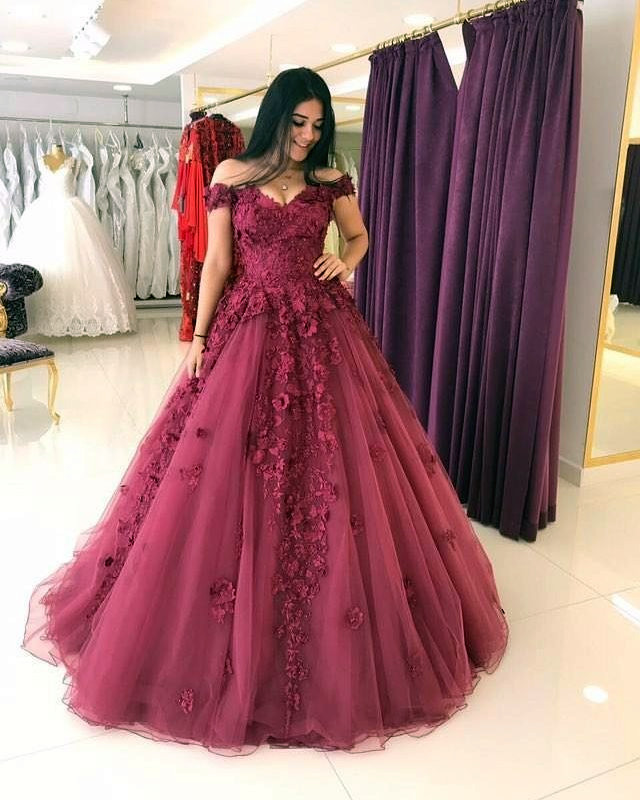 Robes de bal en dentelle, robes de bal, robe de Quinceanera en tulle, robes de soirée à épaules dénudées gh2435
