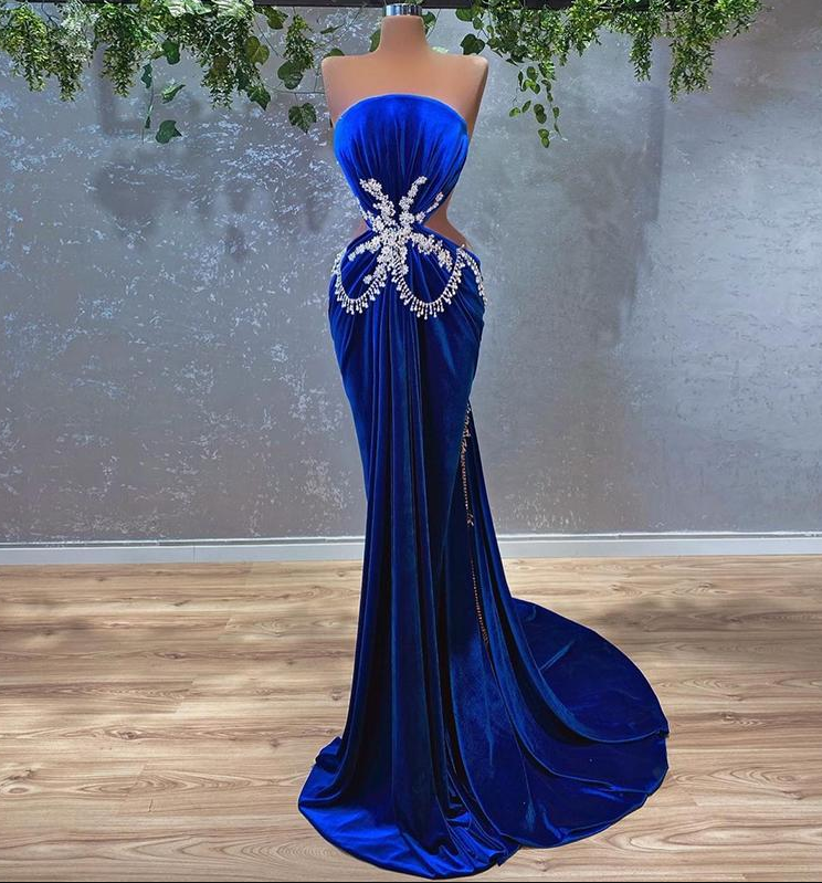 Robe de soirée sirène bleu royal pour femme, robe de bal de fin d'année gh1986
