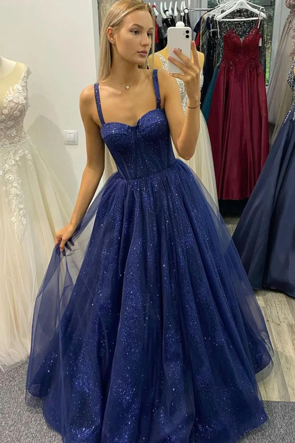 Blaues Korsett funkelndes langes Ballkleid Abendkleid gh2225