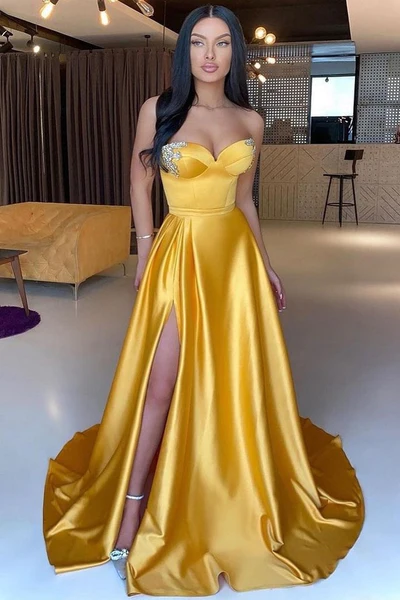 ROBE DE BAL DE SIRÈNE À DOS NU ET À FENTES HAUTE, LONGUE AU SOL, AVEC PERLES, SANS MANCHES GH2037