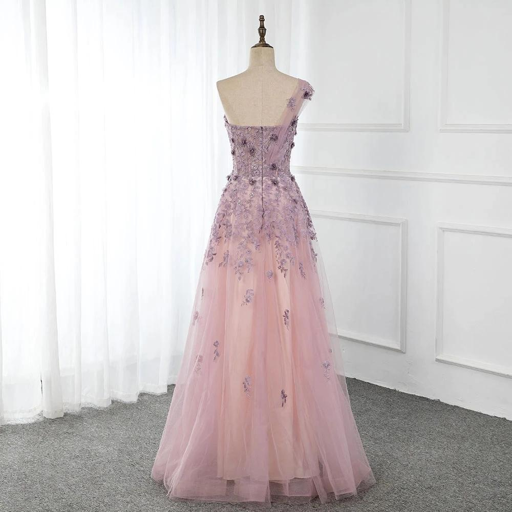 One Shoulder Tulle Sleeveless Long Prom Dresses Lace Appliques Beaded Formal Girl Party Gown gh2277