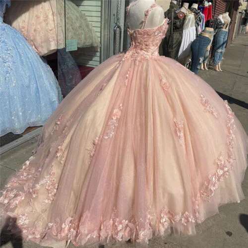 A-Linie Träger-Ballkleid mit Applikationen Bonbon 16 Kleid Prinzessin Quinceanera Kleider Spitze Applikationen Bonbon 15 Party Prom Ballkleider gh2022