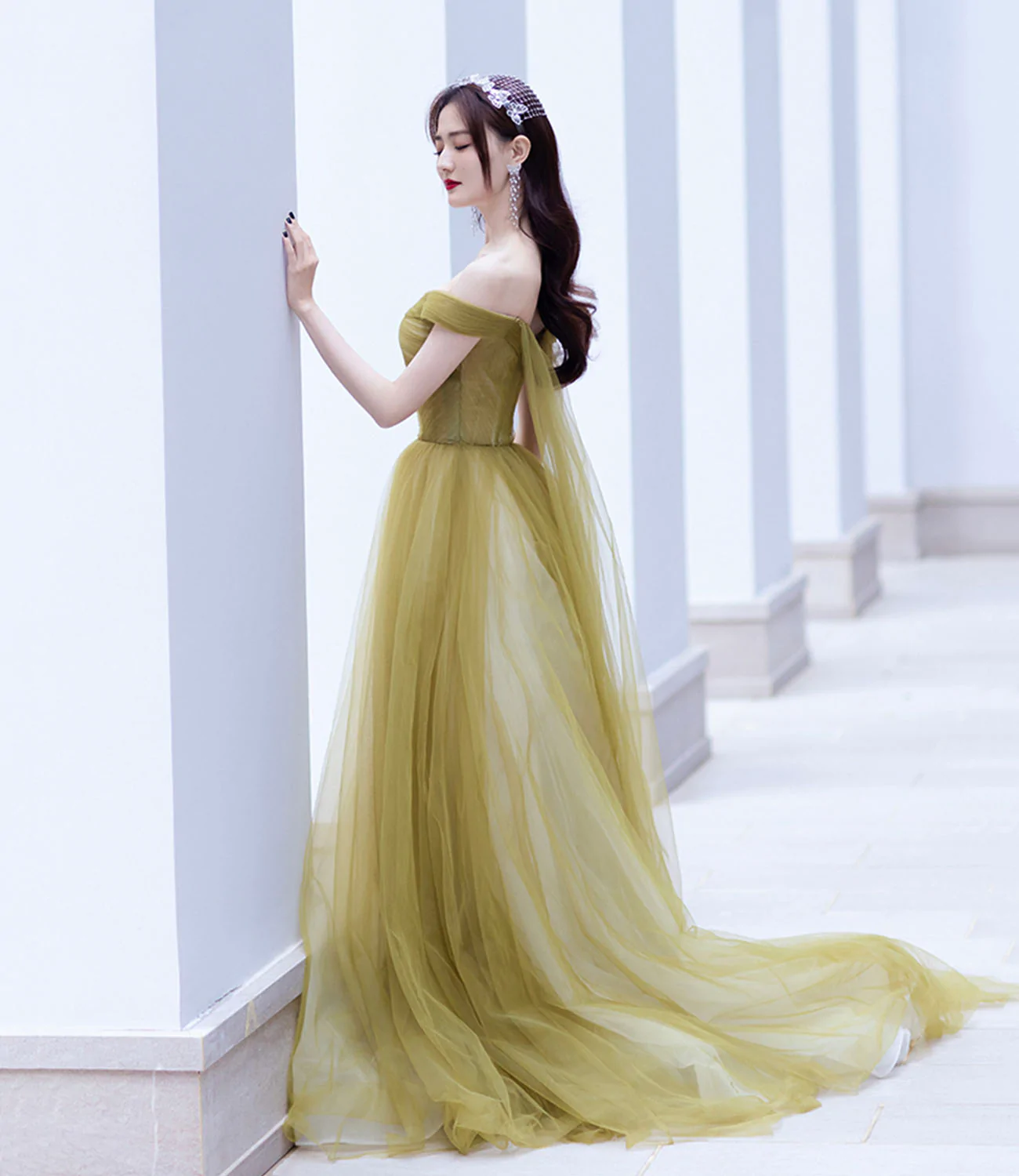 Süßes langes Ballkleid aus Tüll A-Linie Abendkleid gh2230