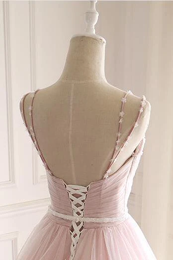 Pink Tulle Prom Dresses with Lace Appliques, A Line Formal Evening Party Dresses gh2272
