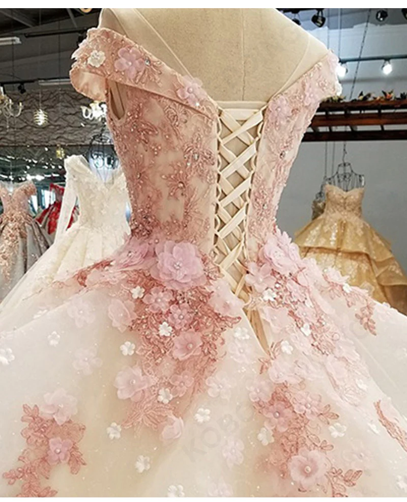 Ingvn Rosa Prinzessin Quinceanera Kleid Applikationen Perlen 3D Blumen Abschlussball Party Sweet 16 Ballkleid gh2074