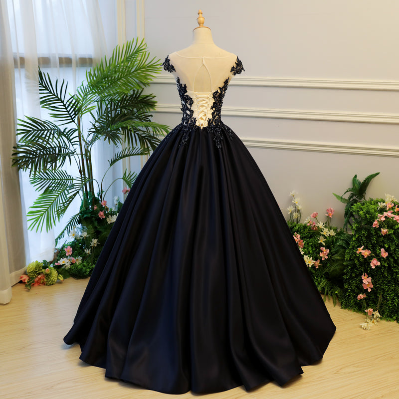 Dark blue lace long prom gown, evening dress 8059
