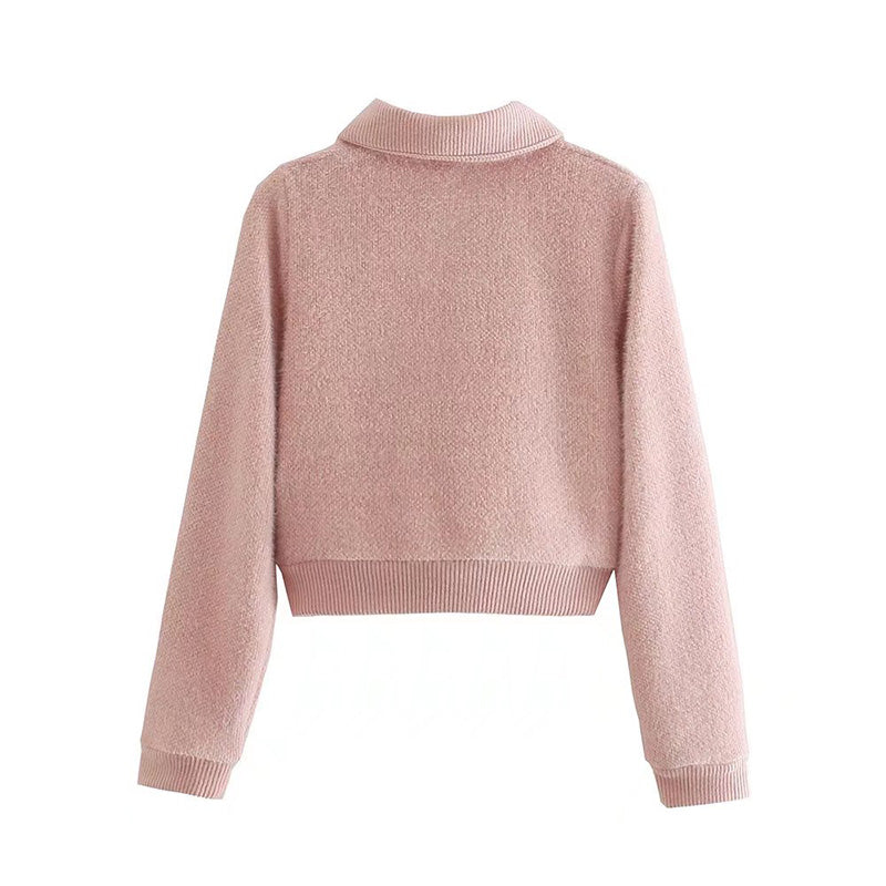 Süßer Cardigan mit Polokragen und Stickerei 7738