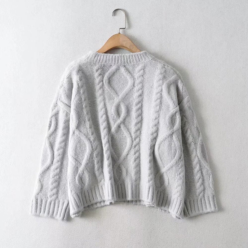 Temperament im neuen Stil, vielseitiger, lockerer, lässiger Oktett-Strickpullover mit V-Ausschnitt 7759