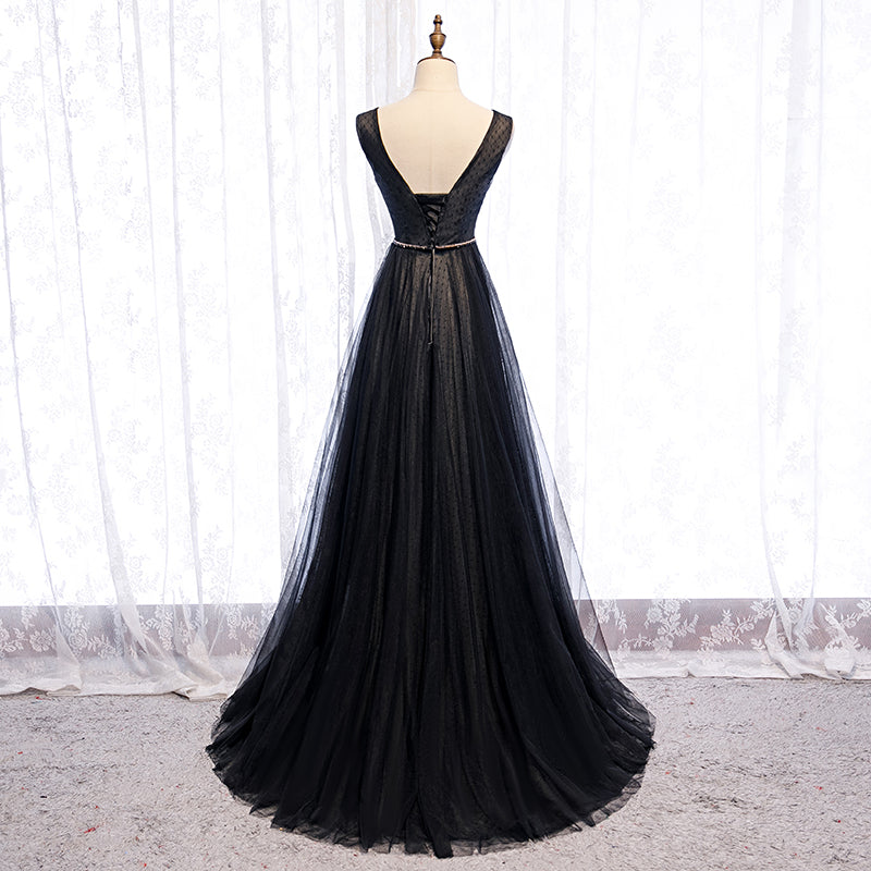 Black tulle long prom dress formal dress 8267