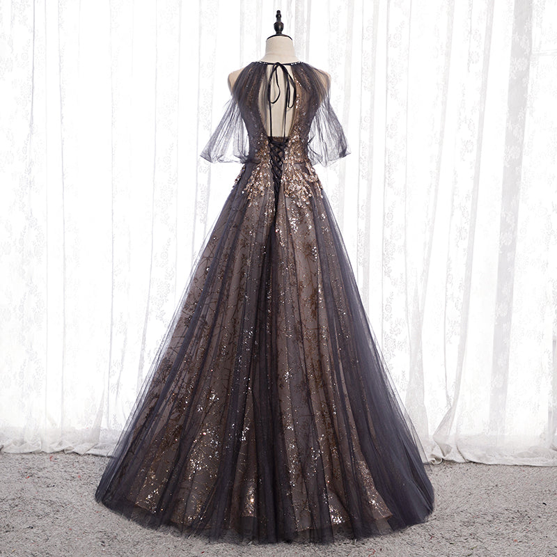 Elegant tulle sequins prom dress formal dress 8242