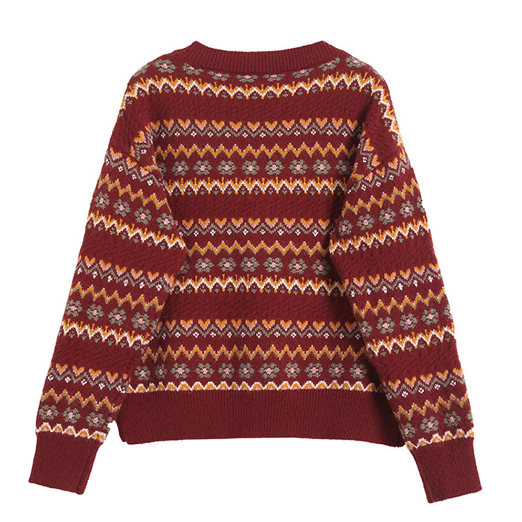 Mori Jacquard gestreifter Pullover süße Aging-Strickjacke 7729