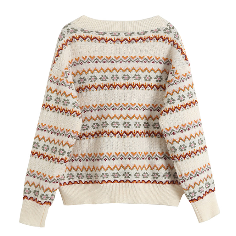Jacquard-Pullover mit V-Ausschnitt, kurzer Pullovermantel 7730