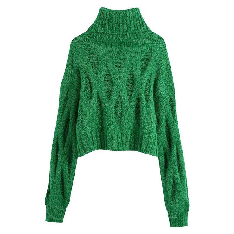 Lochverzierter Pullover mit Stehkragen 7714