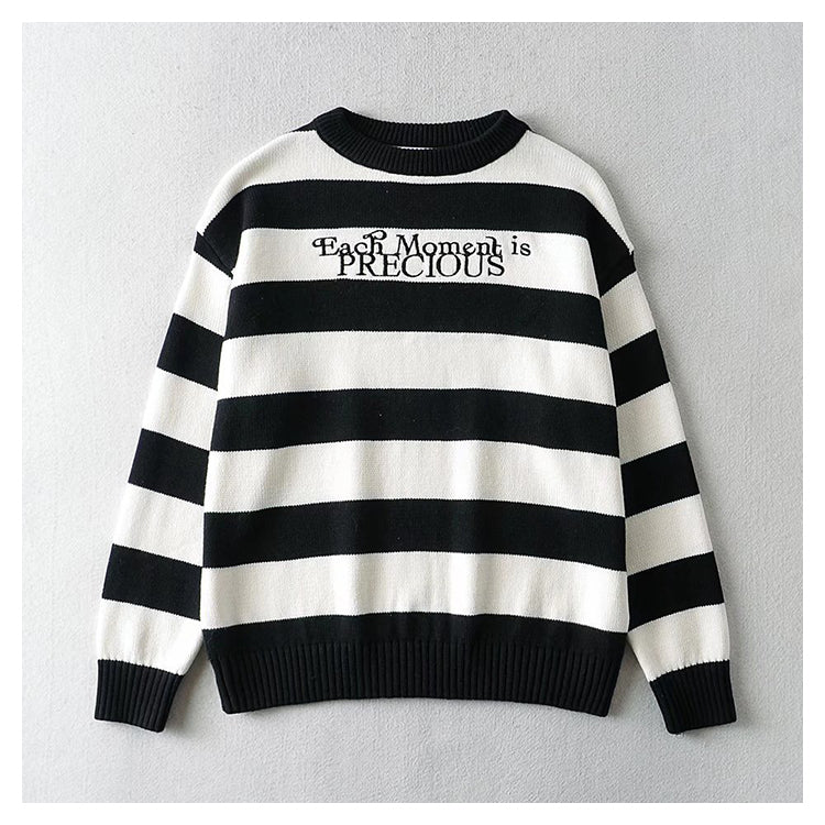 Vielseitiger Lazy-Langarmpullover mit gestickten Buchstaben 7741