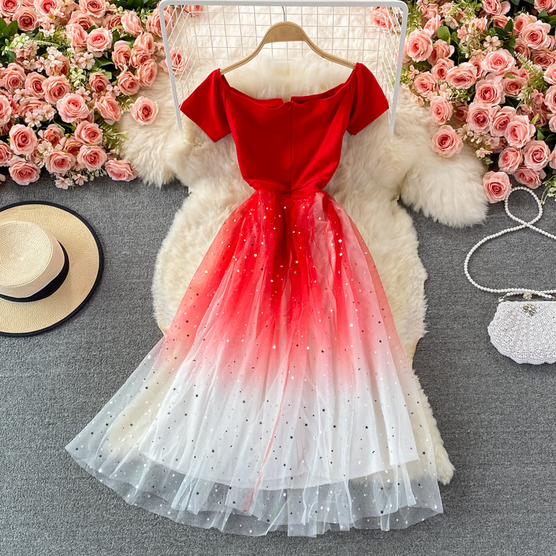 Cute A line tulle short dress fashion dress 450