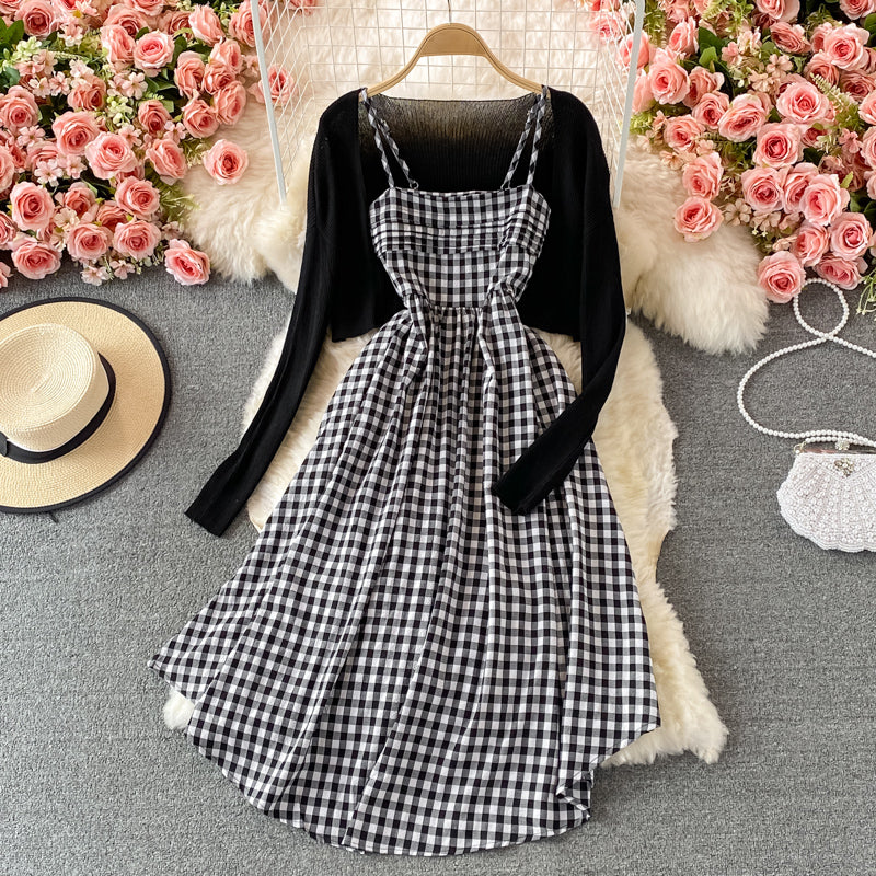 Cute plaid two-piece dress 444