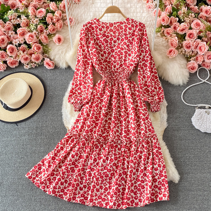 Cute floral long sleeve dress fashion dress 443