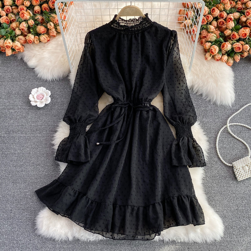 Black tulle long sleeve dress fashion dress 441
