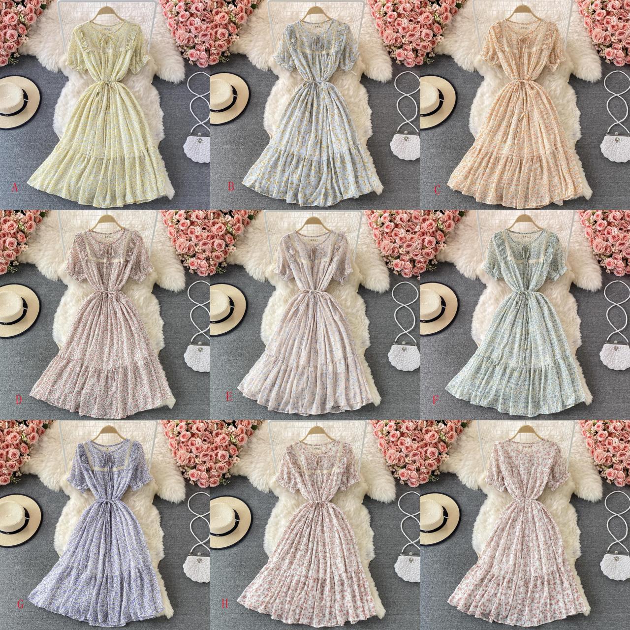 Sweet A line floral short dress fashion dress 565
