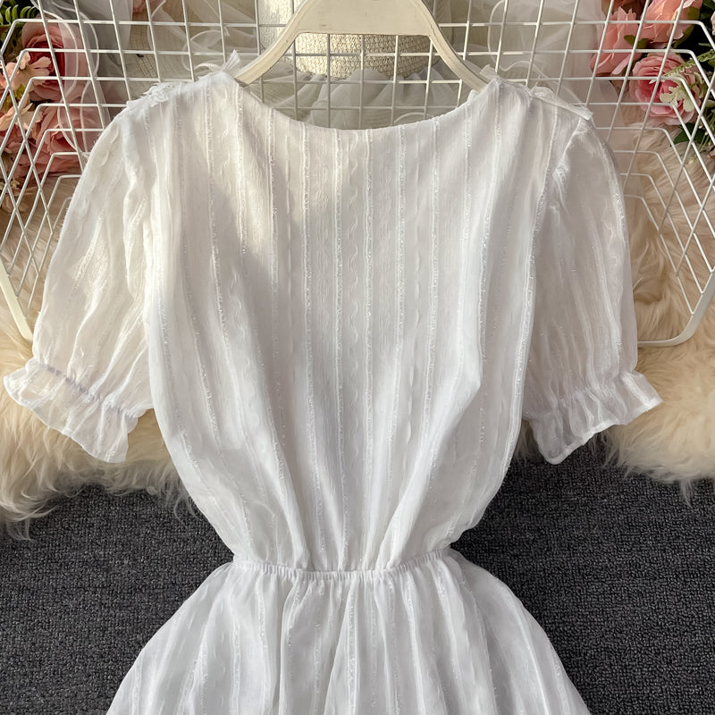 White A line short dress fashion dress 615