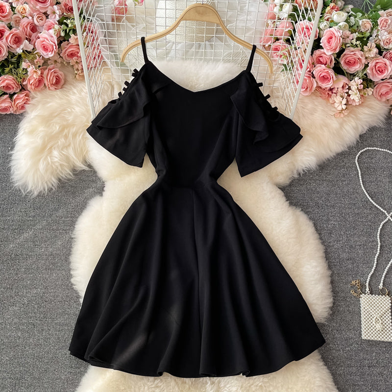 Black A line short dress fashion dress 605