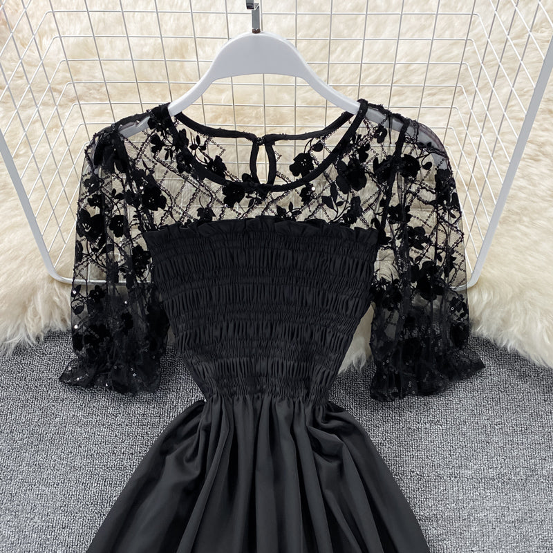Black A line short dress fashion dress 633