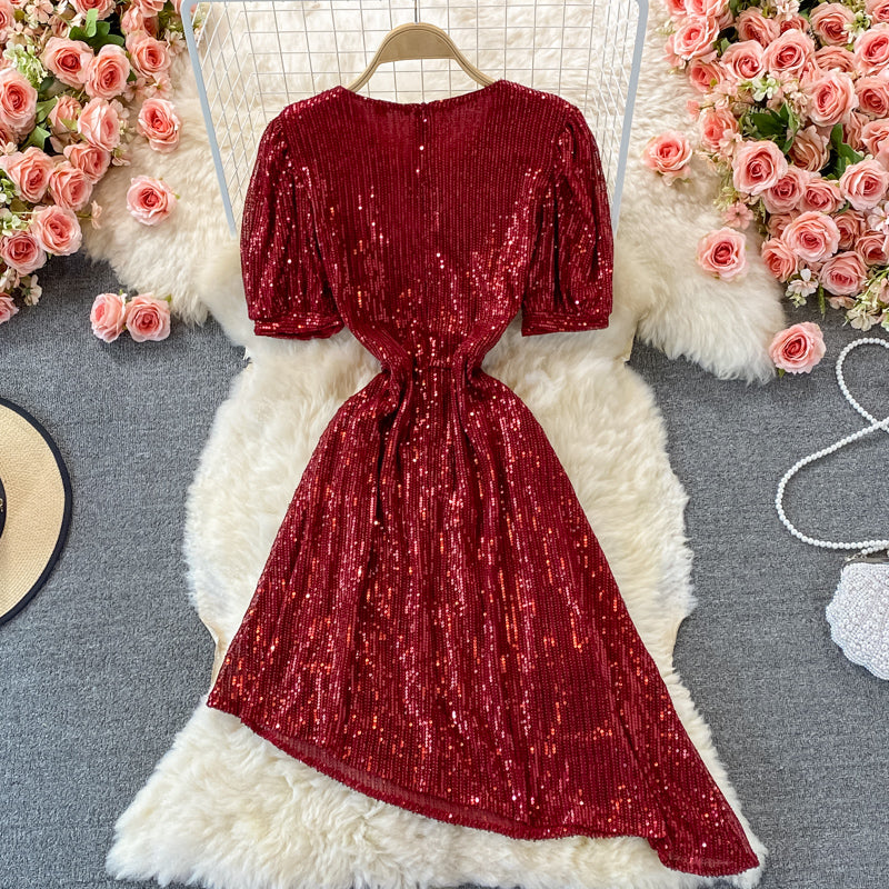 Cute irregular sequin dress fashion dress 516