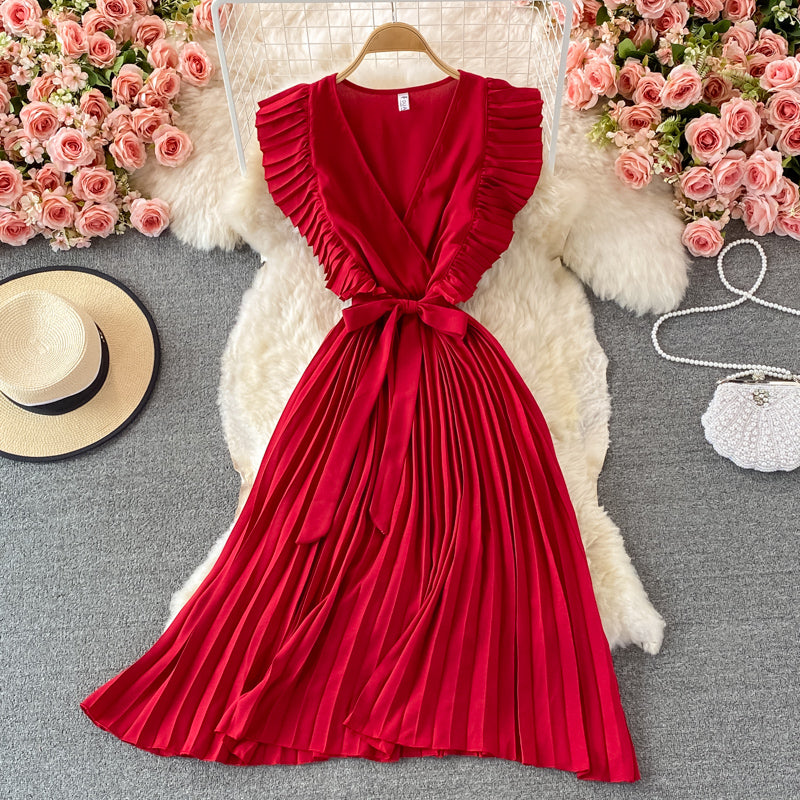 Robe trapèze courte à col en V et à la mode 393
