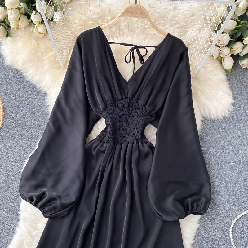 Robe mignonne à manches longues et col en V, robe tendance 407