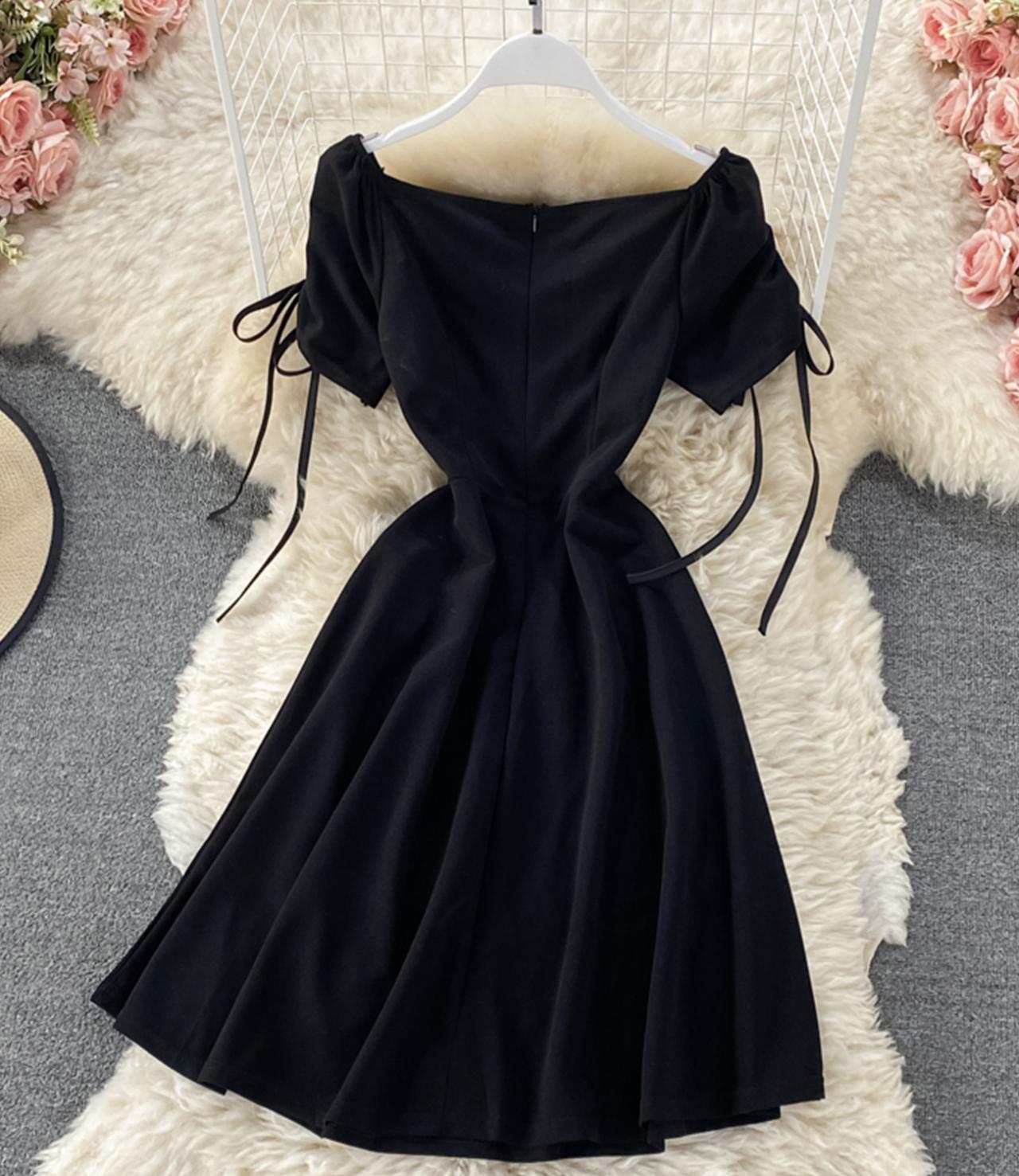 Black A line short dress fashion dress 656