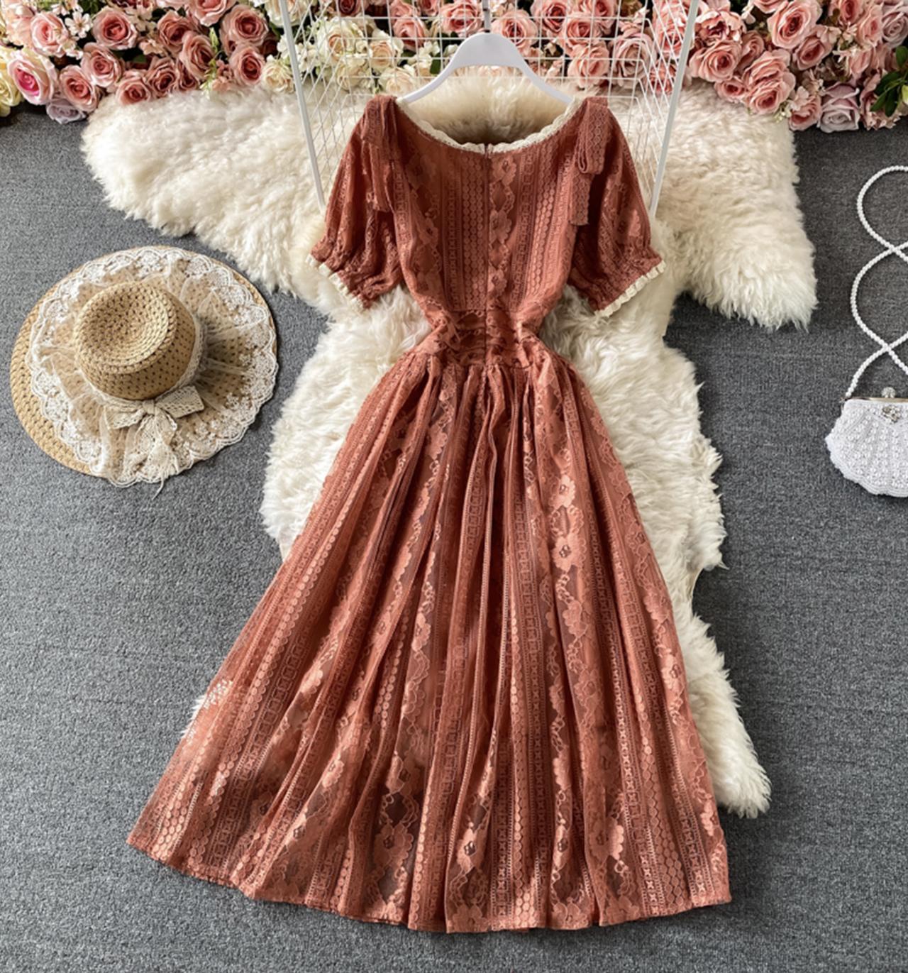 Cute round neck lace short dress fashion dress 684