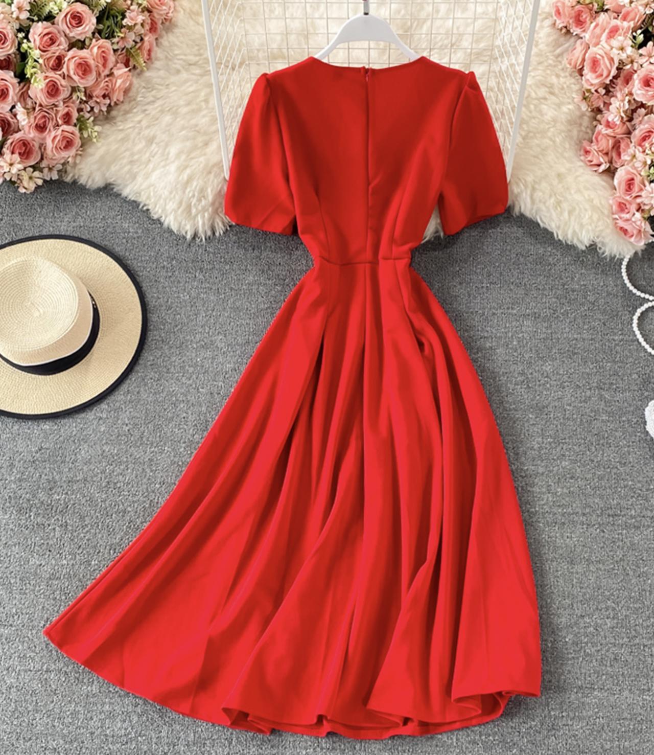 Simple v neck short dress fashion dress 659