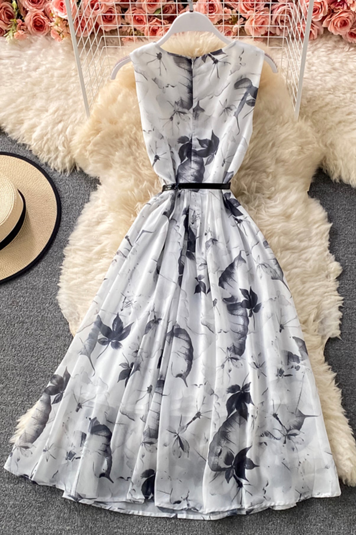 Cute ink print dress A line fashion dress 685
