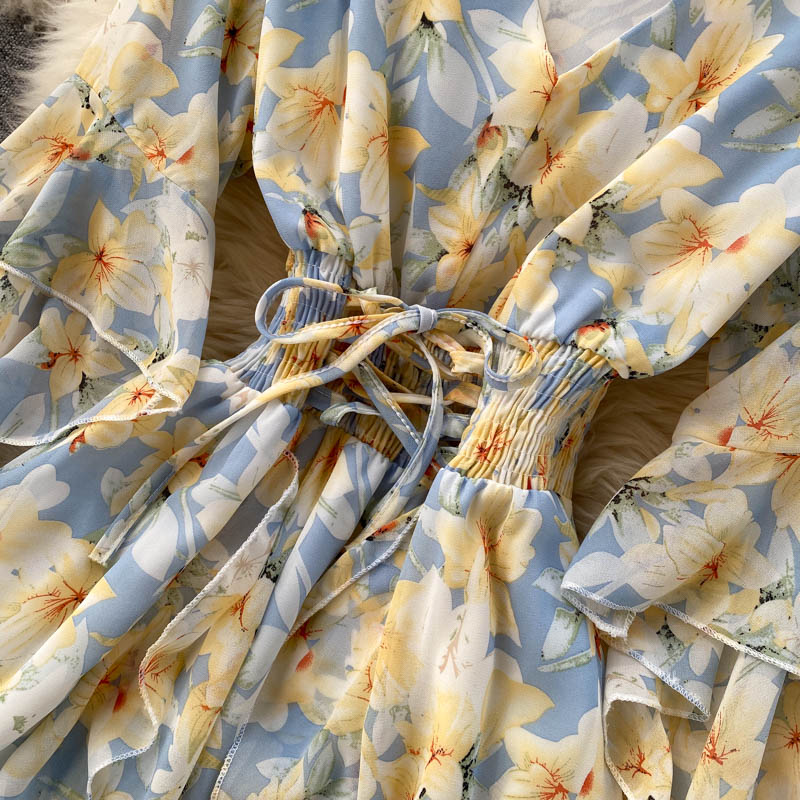 Cute v neck floral dress A line fashion dress 501