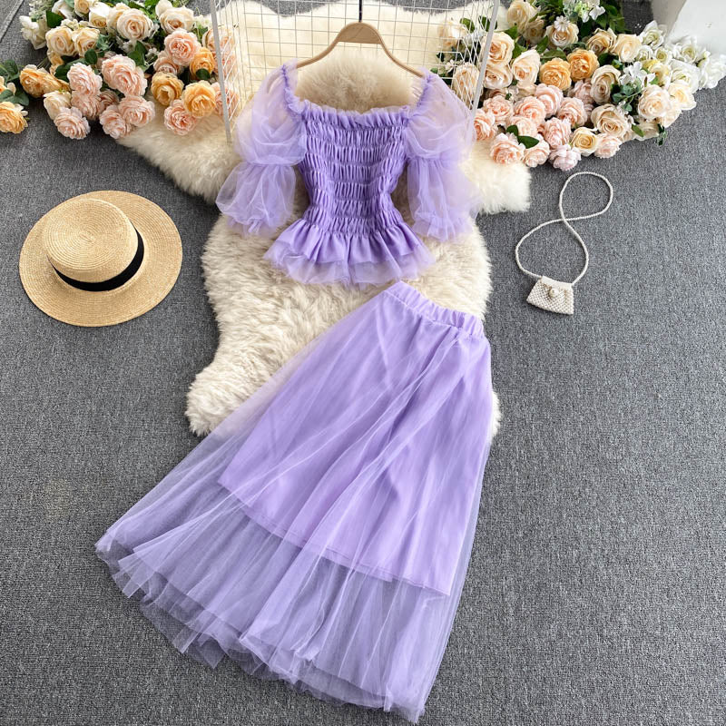 Sweet two-piece tulle dress 591