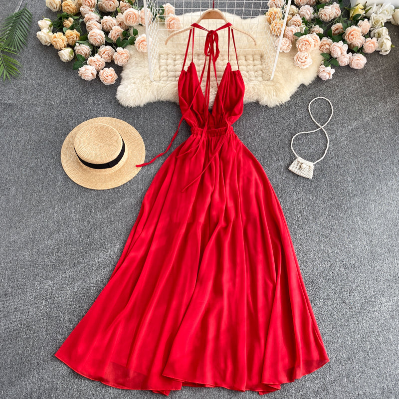 Sexy chiffon backless A line dress 578