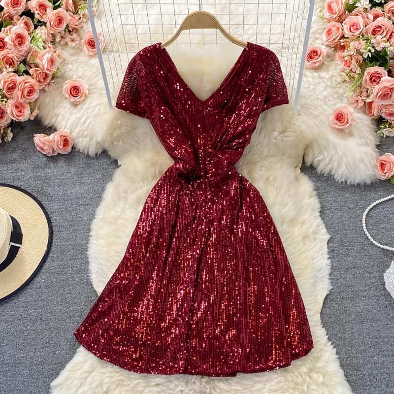 Cute sequins short A line dress fashion dress 467
