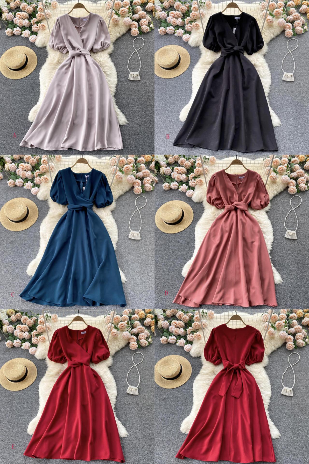Simple v neck short dress fashion dress 512