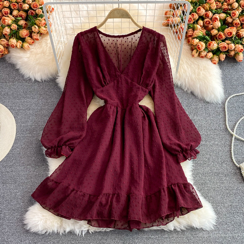 Cute v neck tulle short dress fashion dress 474
