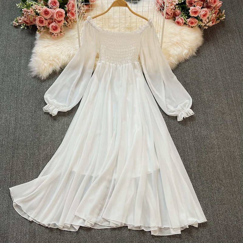 White chiffon long sleeve dress fashion dress 455