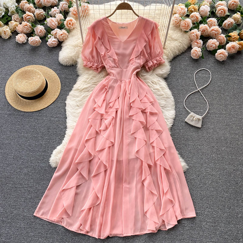 Cute v neck chiffon short dress fashion dress 471