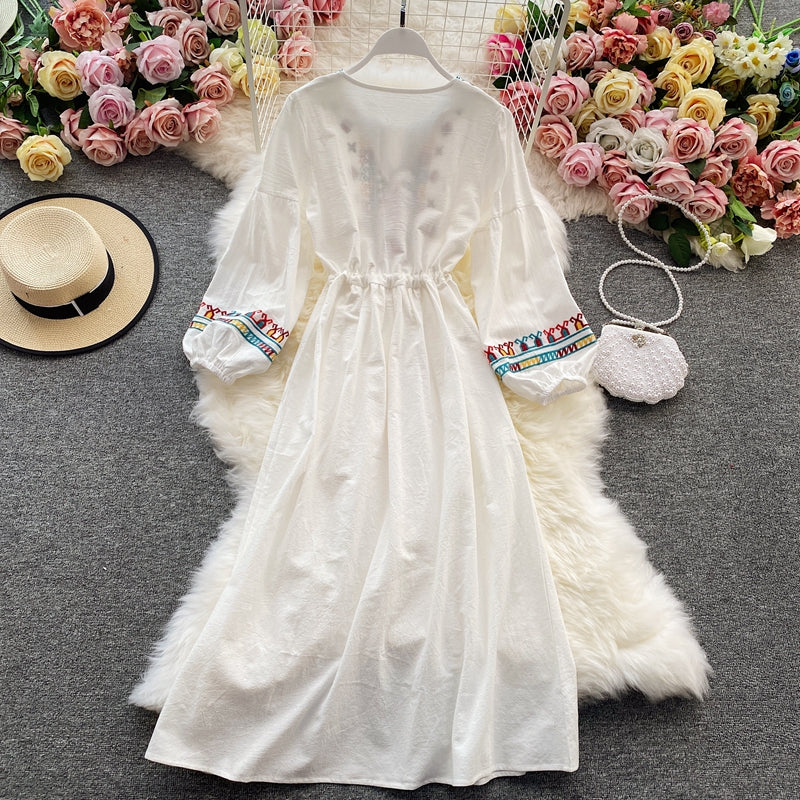 Cute embroidered long sleeve dress 484