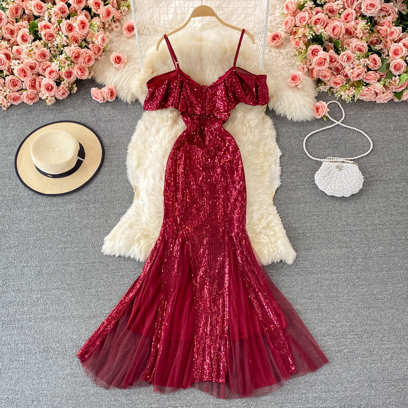 Cute sequins off shoulder dress fashion dress 469