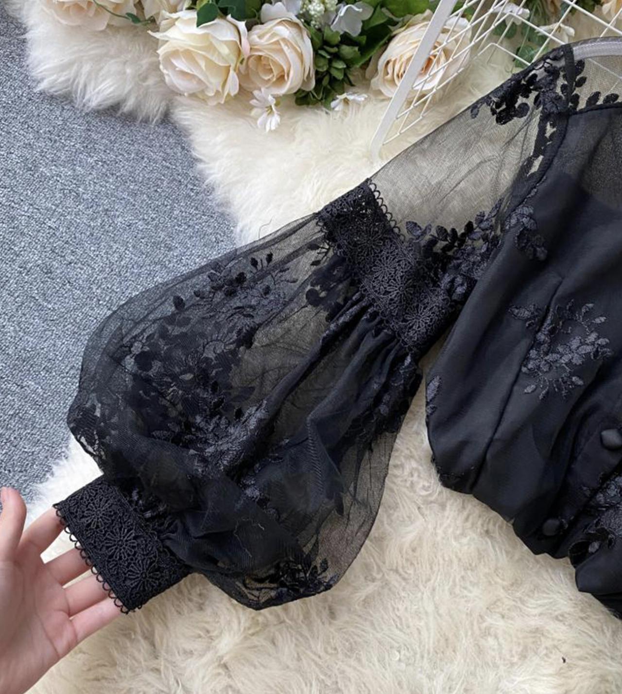 White Fashion Lace Long Sleeve Shirt Top 342