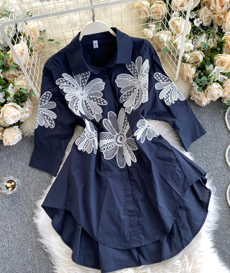 Blue lace applique tops 358