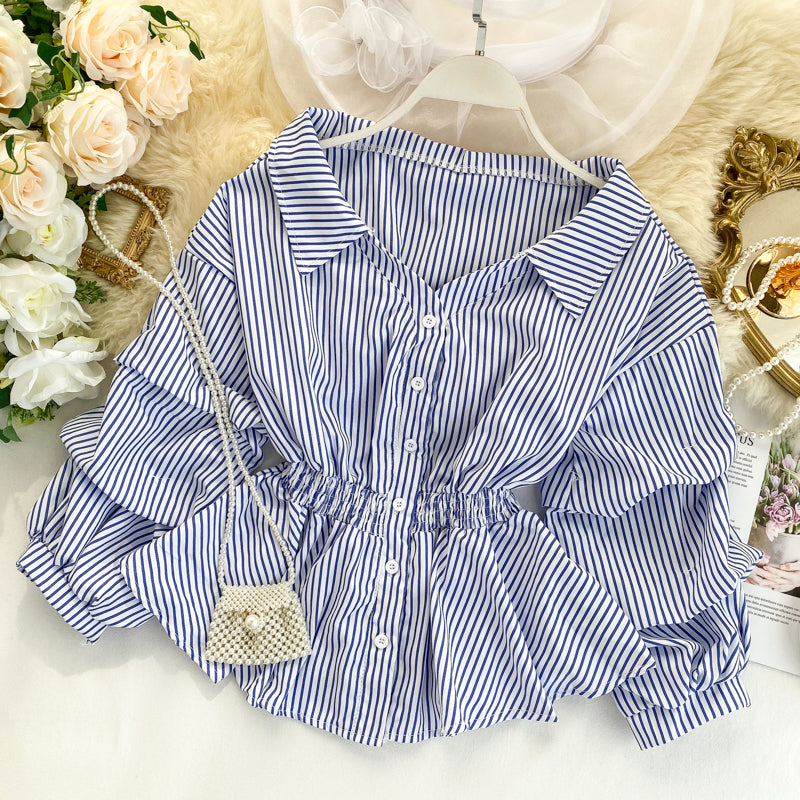 Stylish long-sleeved striped top 315