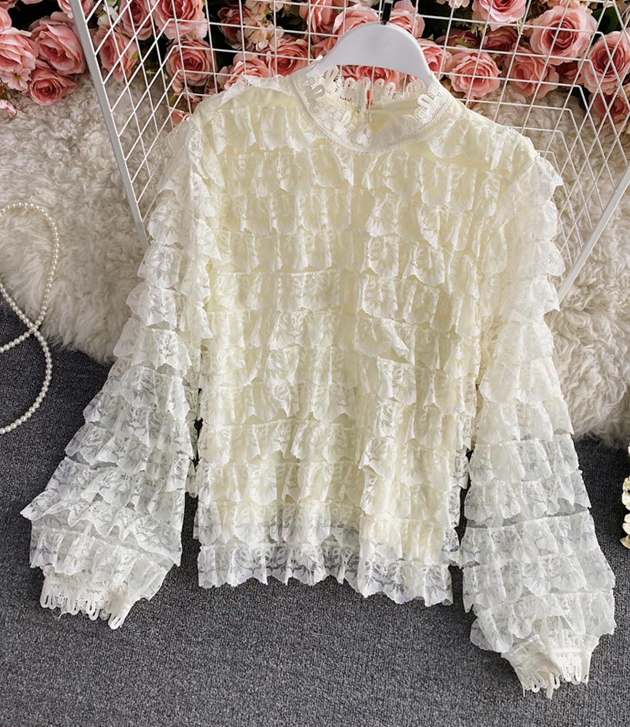 Sweet lace long sleeve tops 347