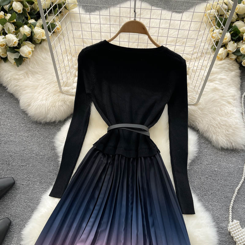 Robe simple en tricot dégradé, robe tendance 399