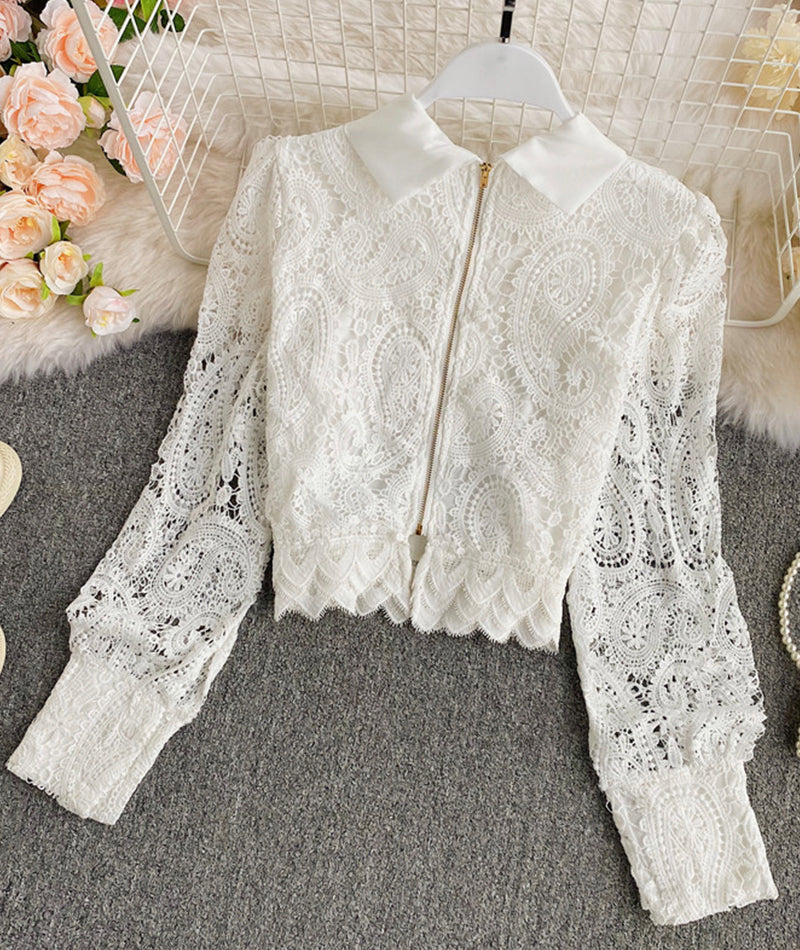 White hollow lace top 380